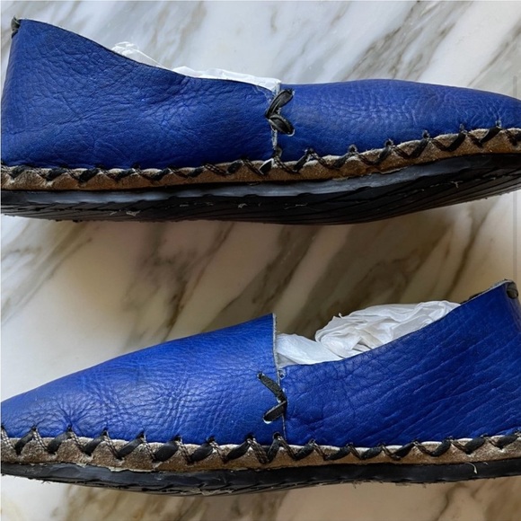RICARDO MEDINA BEATRIZ VALENZUELA HANDMADE COBALT BLUE LEATHER ESPADRILLES SHOES - Picture 3 of 7